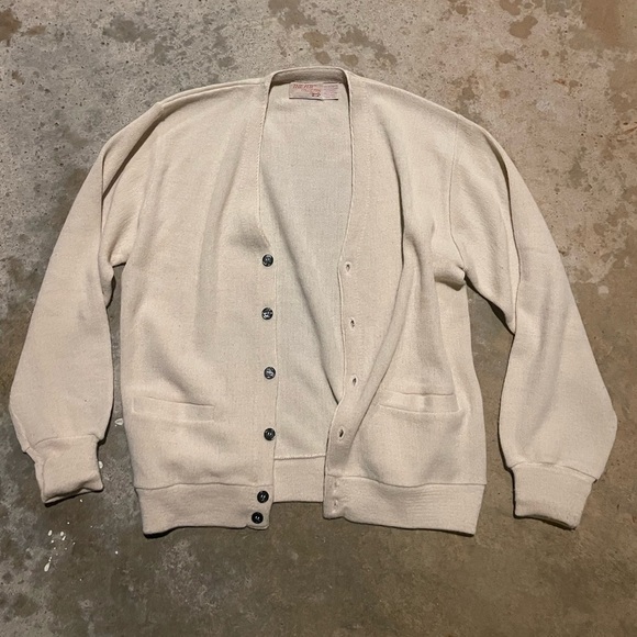 Vintage The Fox Collection Cardigan Sweater Mens Medium White Acrylic Grandpa EU - Picture 1 of 4